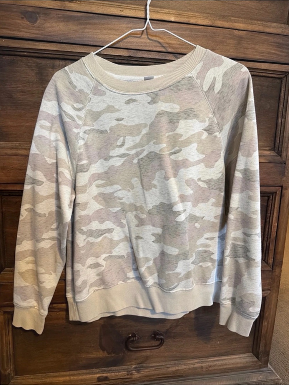 Old Navy Neutral Camo Crewneck Sweater in Beige and Cream